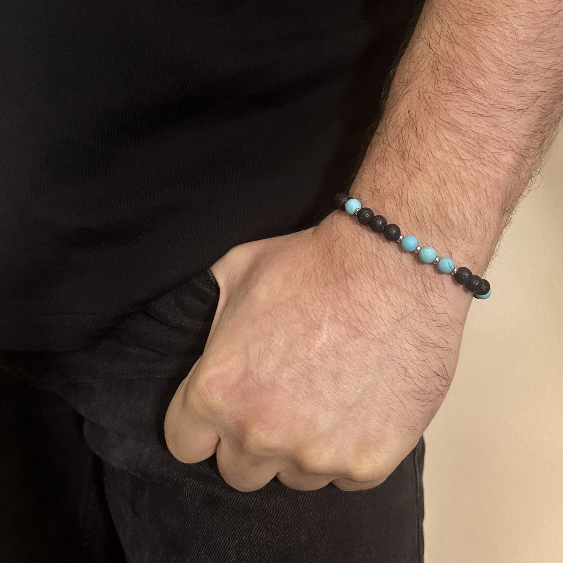 Lava stone and Turquoise Men's Bracelet – Giamos